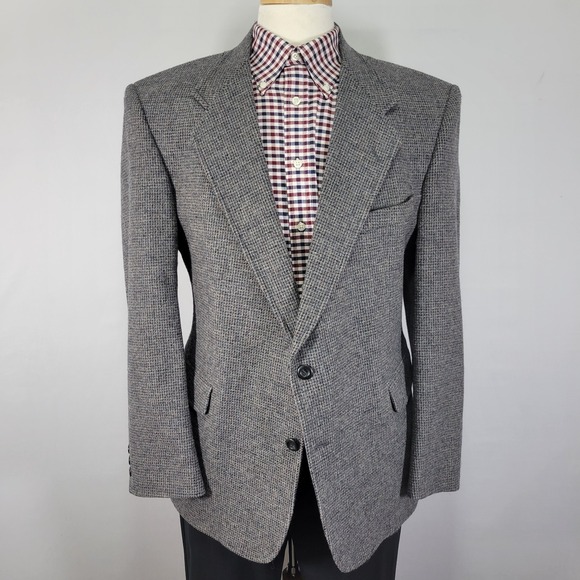 Men's Tweed Style Sport Coat Blazer Two Button Gray Wool Size about 44R